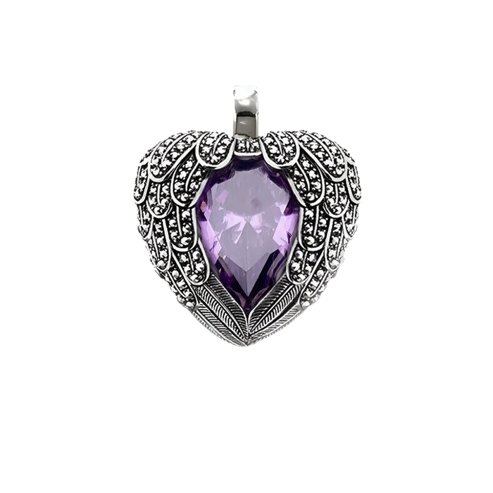 925 Sterling Silver Purple Winged Heart Pendant Glam Jewelry Gift For Women