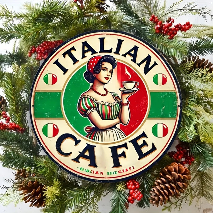 Vintage Italian Cafe Round Aluminum Sign 7.8X7.8 Inches