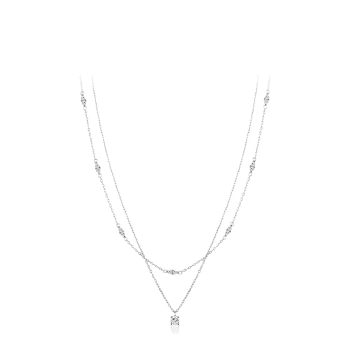 925 Sterling Silver Dazzling Double Layer Moissanite Pendant Necklace