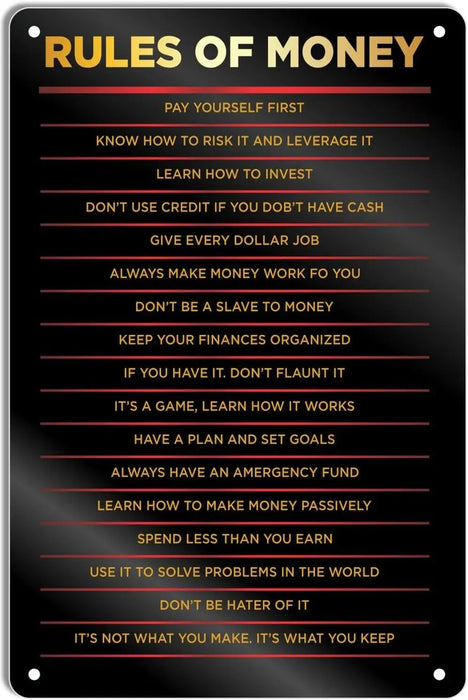 Money Rules Tin Sign For Home Bar Or Cafe