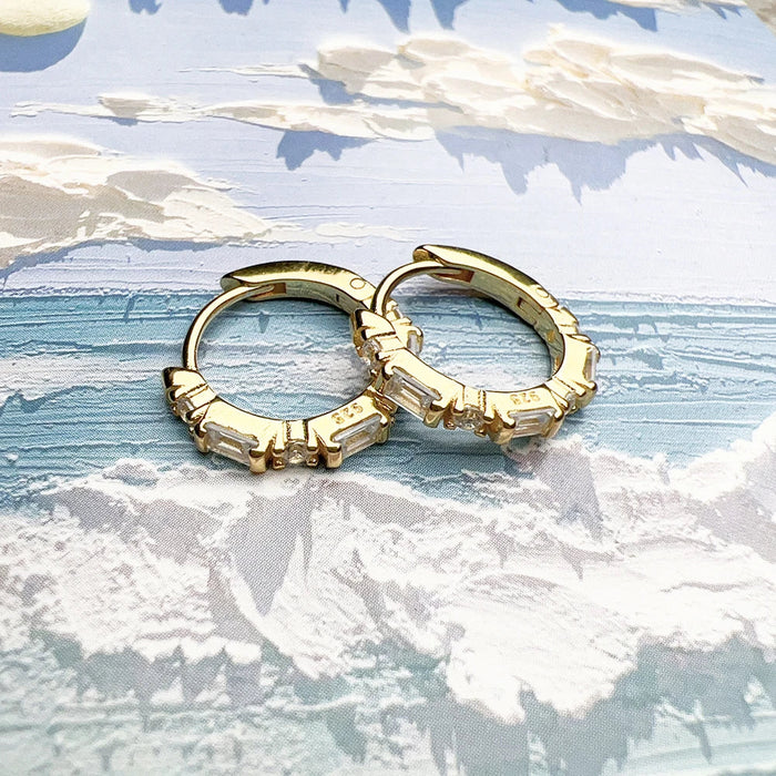 925 Sterling Silver Golden Creole Hinged Hoop Earrings