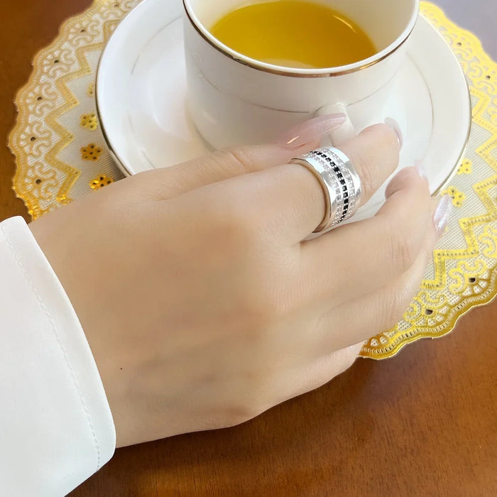 925 Sterling Silver Black & White Pave Entenity Ring Glam Fashion Jewelry For Women