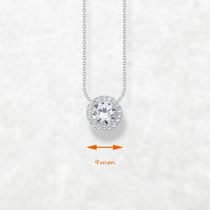 925 Sterling Silver Round Zircon Halo Pendant Necklace Jewelry For Women