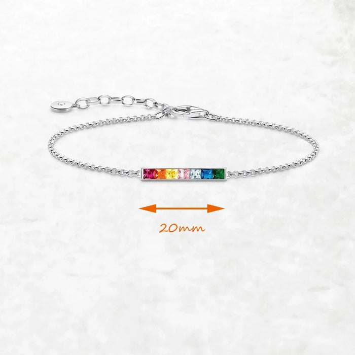 925 Sterling Silver Bohemia Delicate Bracelet Link Chain Colourful Stones European Women