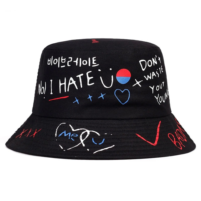 Stylish Unisex Graffiti Print Bucket Hat For Outdoor Sun Protection