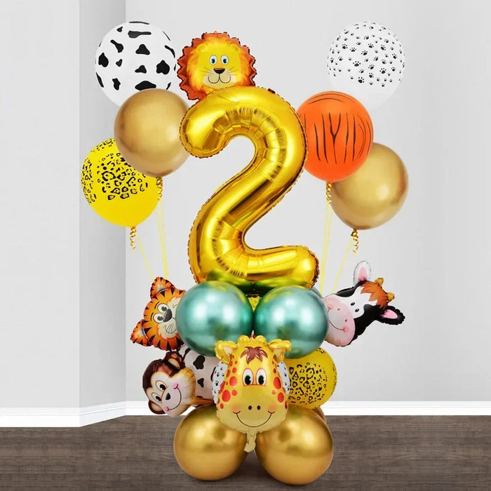 27Pcs Animal Balloons Gold Digital Balloons Jungle Animal Themed Birthday Party Decorate Anniversary Party