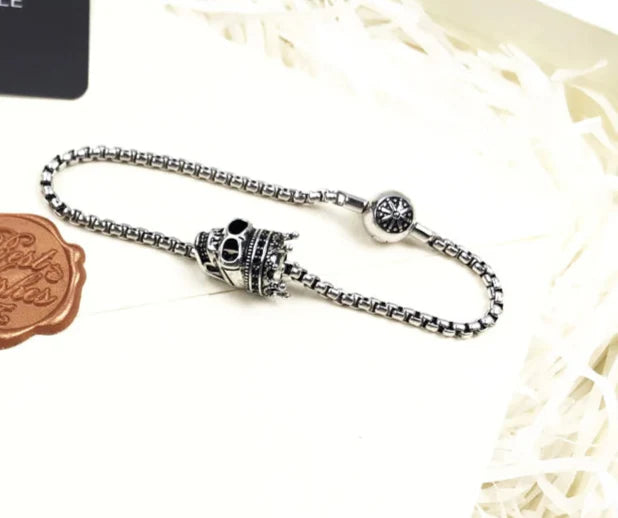 925 Sterling Silver Skull King Karma Beads Bracelet Chain Fits Pendants & Charms For Men & Women