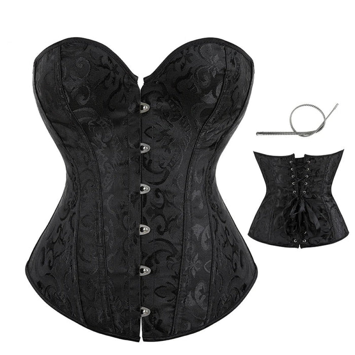 Strapless Victorian Overbust Corset 12 Spiral Steel Boned Jacquard Brocade Plus Size Xs-Xxl