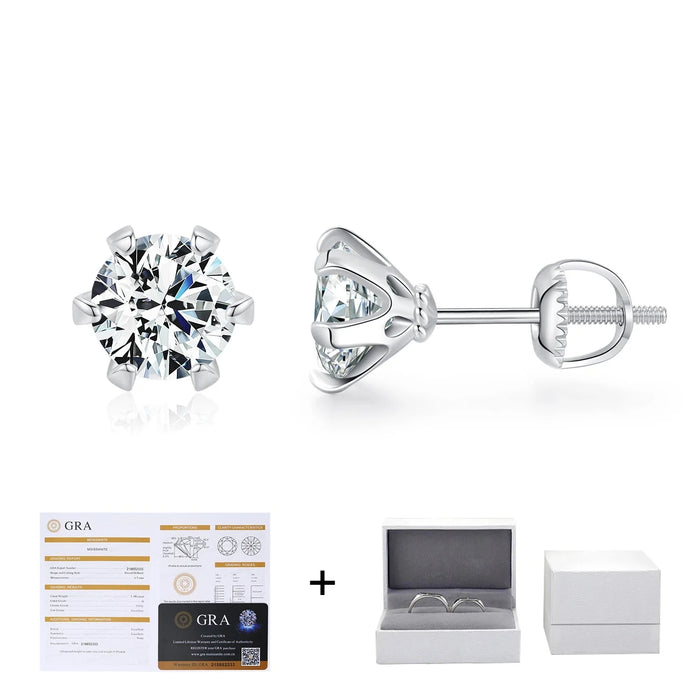 925 Sterling Silver 1Ct D Moissanite Stud Earrings Wedding Jewelry