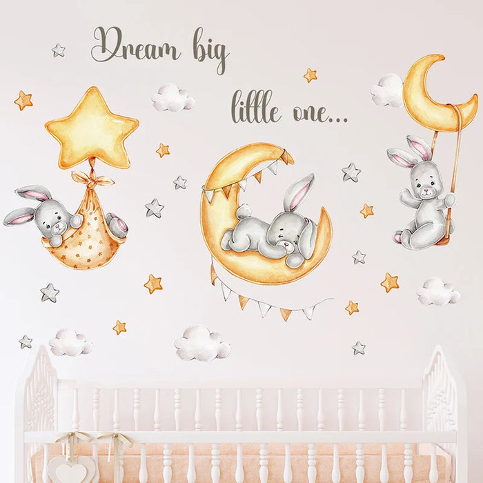 Adorable Watercolour Bunny Wall Stickers For Kids Room Decor