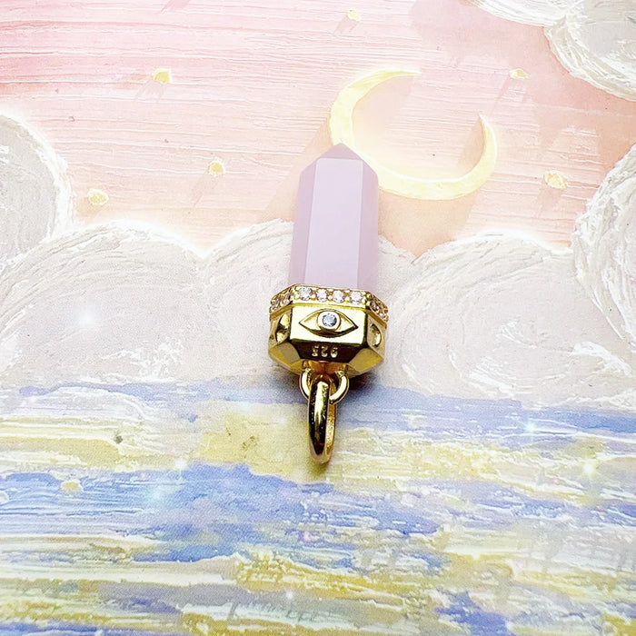 925 Sterling Silver Rose Quartz Hexagonal Pendant & Gold Plated Romantic Gift For Her