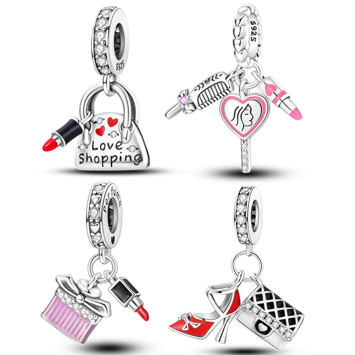925 Sterling Silver Lipstick Charm Pendant Fits Bracelet Women Diy Gift