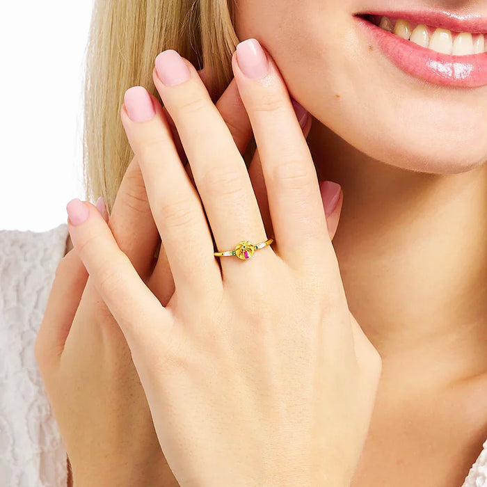 925 Sterling Silver Colourful Palm Tree Ring Boho