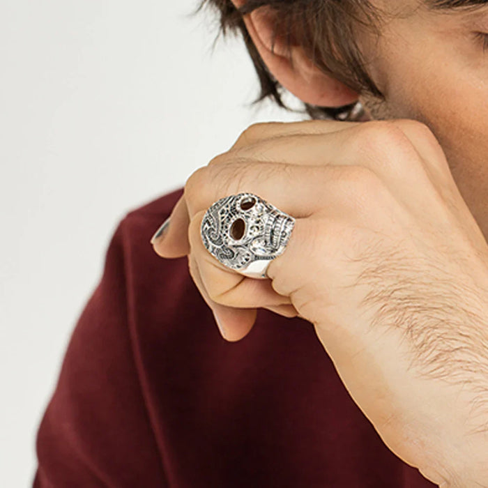 925 Sterling Silver Maori Skull Ring Ethnic For Men & Women