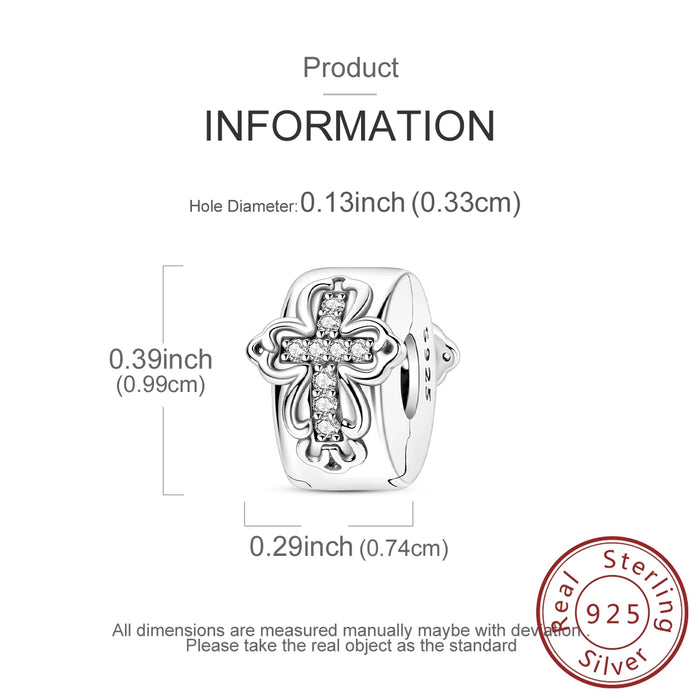 925 Sterling Silver Cross Clip Charm For Women Bracelet Retro Style