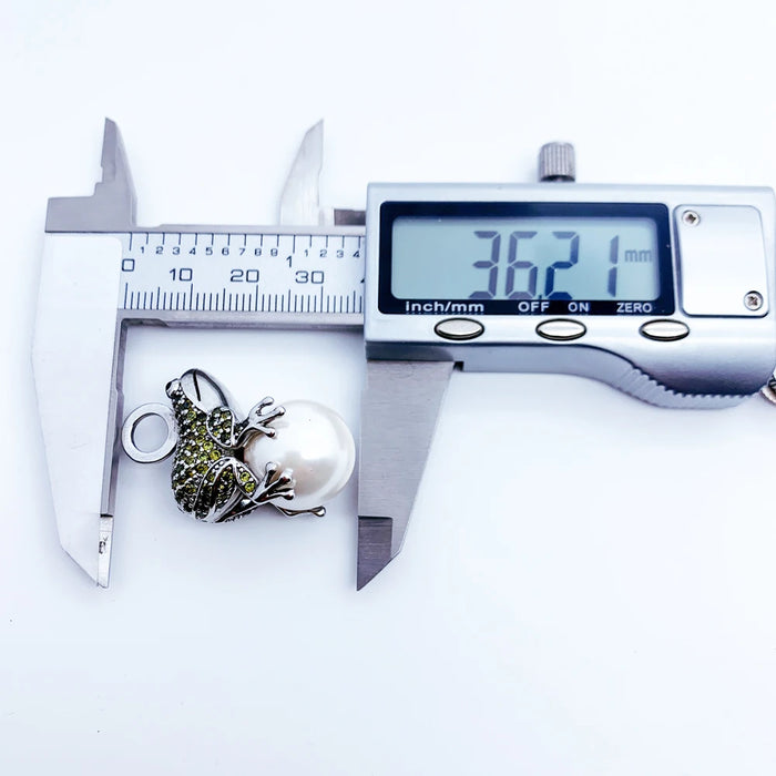 925 Sterling Silver Green Frog & Pearl Pendant Fashion Jewelry Gift