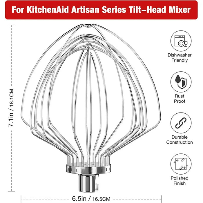 Kn211Ww 11-Wire Whip For Kitchenaid Stand Mixer Stainless Steel Whisk Attachment For 7 Quart Tilt-Head Lift Stand Mixer