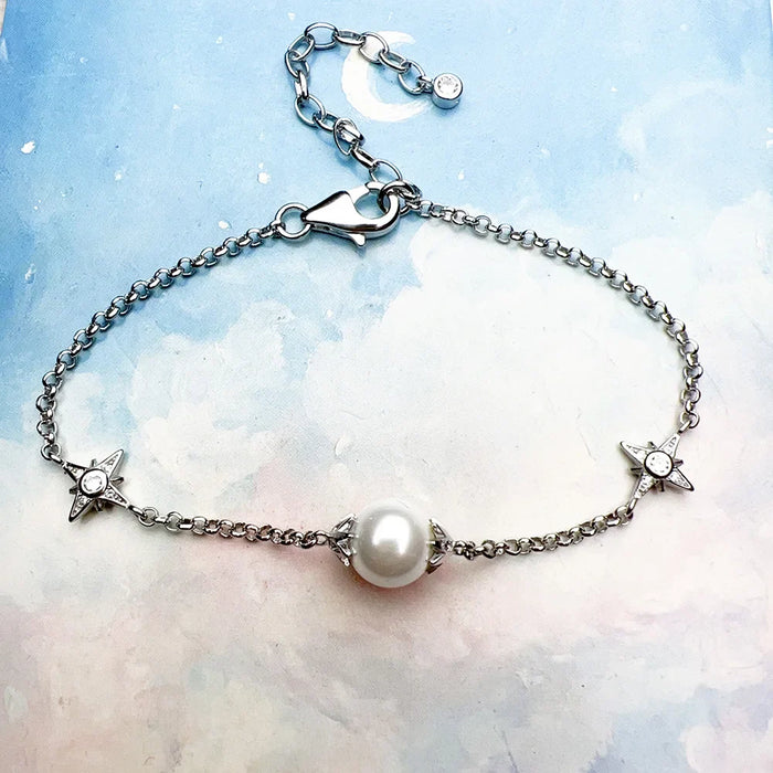 925 Sterling Silver Cosmic Pearl Star Bracelet For Women