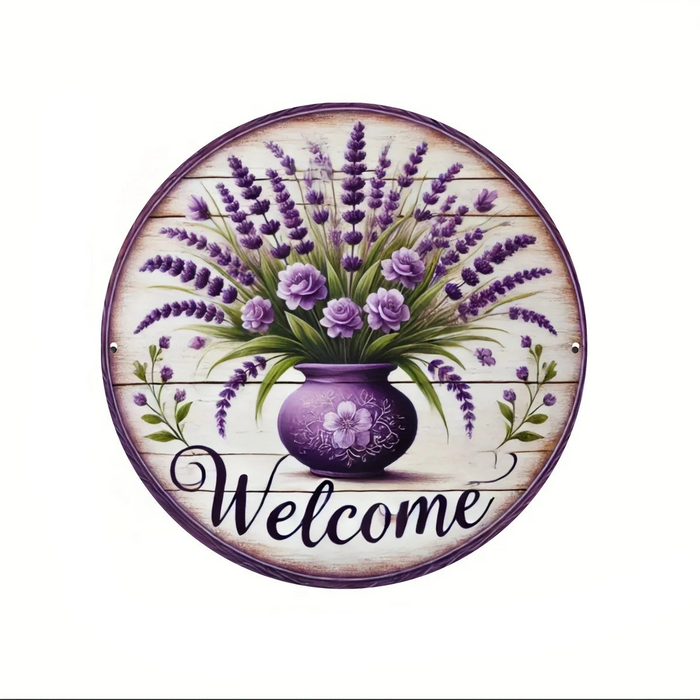 Rustic Lavender Wreath Metal Sign Floral Wall Art For Porch & Bedroom