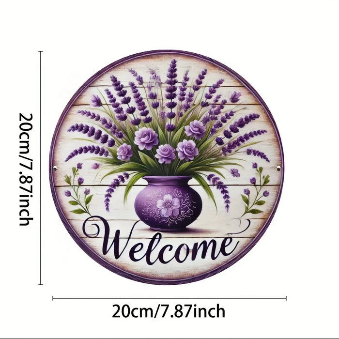 Rustic Lavender Wreath Metal Sign Floral Wall Art For Porch & Bedroom