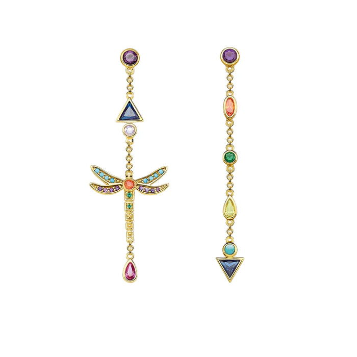 925 Sterling Silver Boehmia Dragonfly Drop Earrings Playful & Colourful Jewerly For Women Europe Style