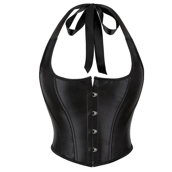 Steampunk Gothic Overbust Corset Plus Size S-6Xl 12 Plastic Boning Halterneck Satin 5 Busks