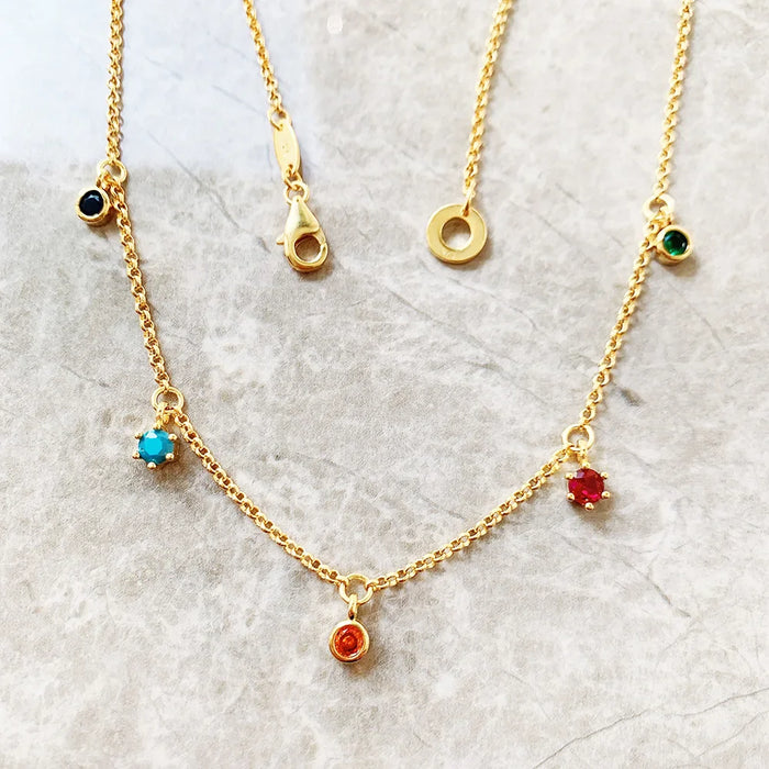 925 Sterling Silver Bohemian Necklace With Colourful Stones Fine Jewelry For Women European Style Golden Link Chain