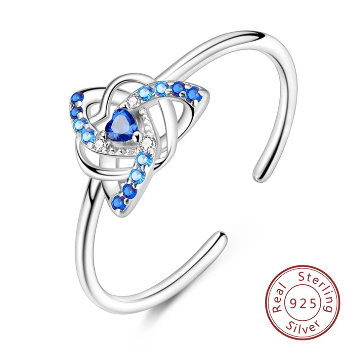 925 Sterling Silver Blue Heart Celtic Knot Ring Sparkling Wedding Band For Women Anniversary Gift