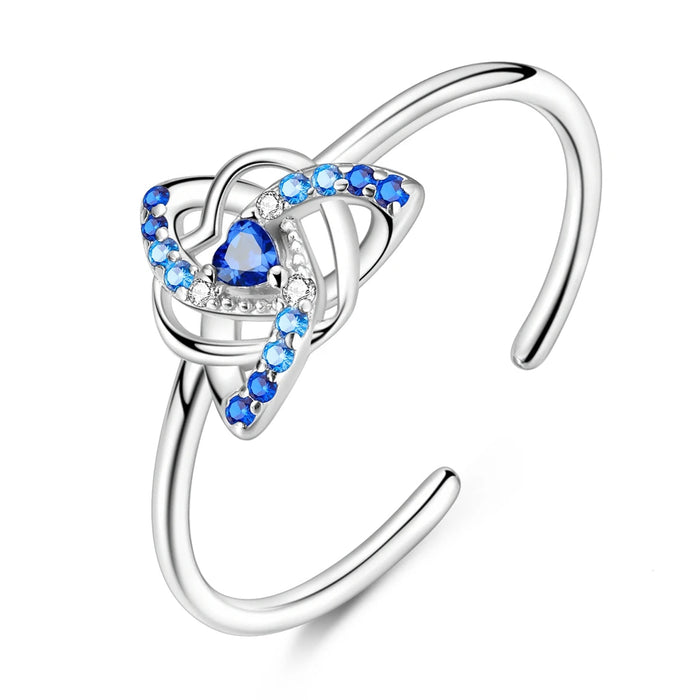 925 Sterling Silver Blue Heart Celtic Knot Ring Sparkling Wedding Band For Women Anniversary Gift