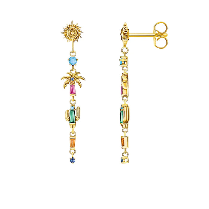 925 Sterling Silver Boho Sun Palm Tree Earrings Colourful Drop Jewelry For Women