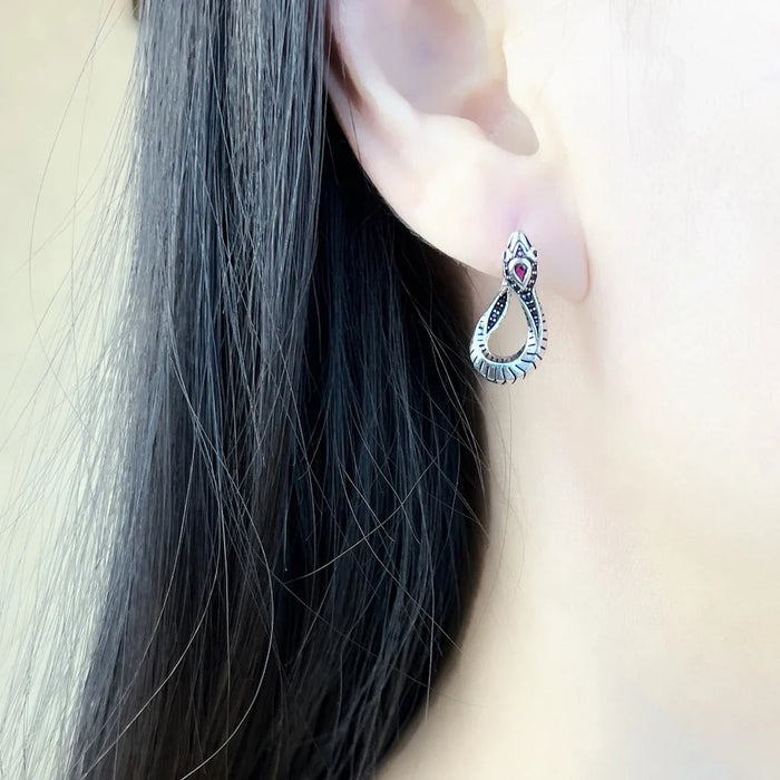 925 Sterling Silver Snake Hinged Hoop Earrings Romantic Gift & Seductive Jewelry For Women