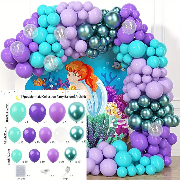 117Pcs Mermaid Series Balloon Arch Set - Used For Birthday Anniversary Engagement Wedding Theme Party Decoration