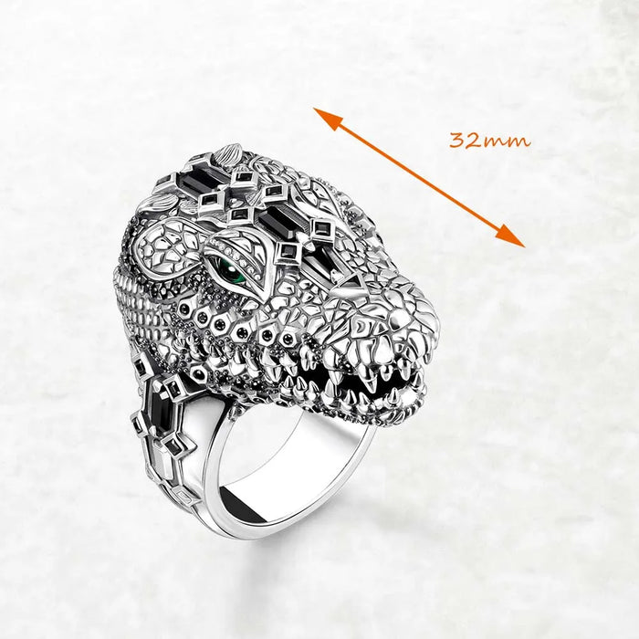 925 Sterling Silver Crocodile Head Cocktail Ring Fine Jewelry For Men & Women