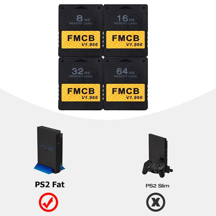 For Ps2 Fat Console Free Mcboot V1.966 8Mb / 16Mb / 32Mb / 64Mb Memory Card