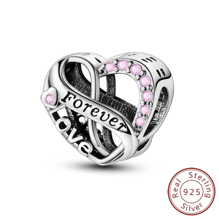 925 Sterling Silver Heart Charm Pendant Fits Bracelets Diy Party Jewelry