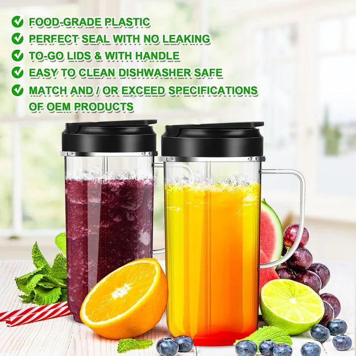 2 Pieces Tall 22Oz Cup With Flip Top To-Go Lid With Handle Compatible With Magic Bullet 250W Mb1001 Blender Juicer Mixer Accessories