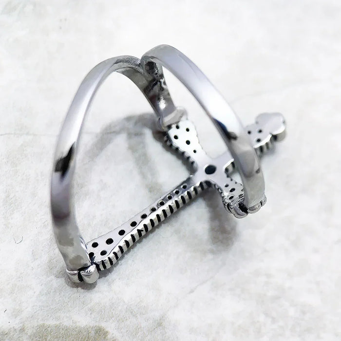 925 Sterling Silver Victorian Black Stones Ring