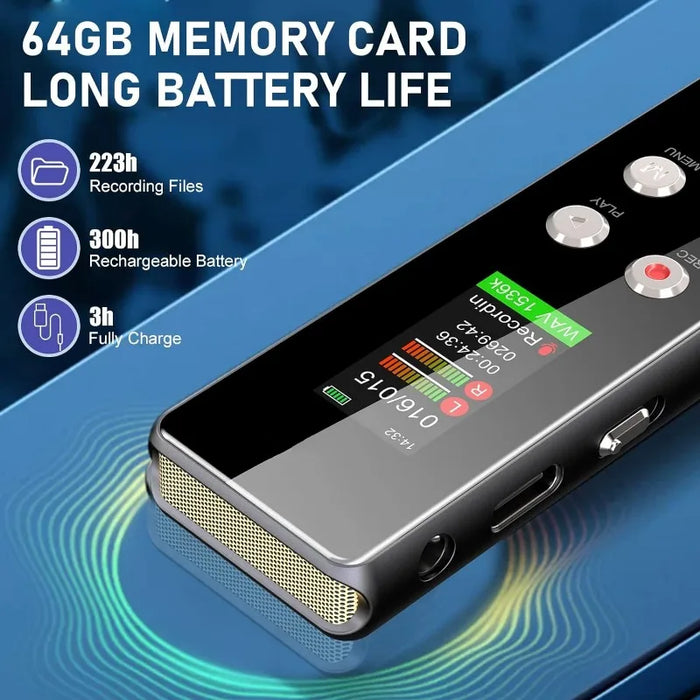 64Gb Voice Recorder With Playback Noise Reduction Password Protection
