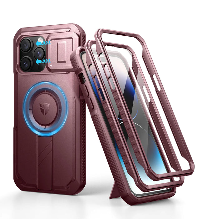 For Iphone 14 Pro Max Rugged Armor Shockproof Case With Built-In Sliding Camera Case And Built-In Screen Protector Kickstand