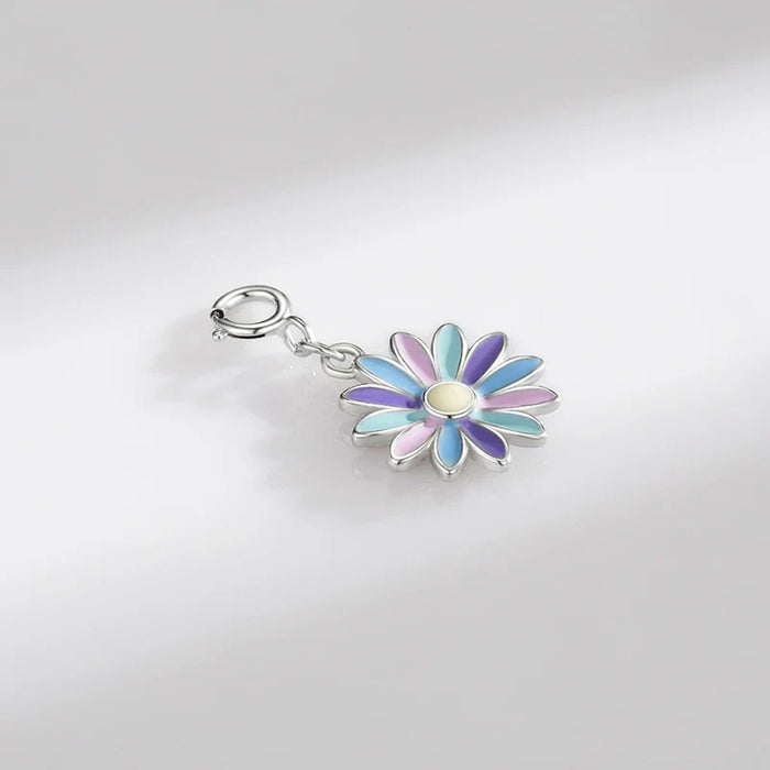 925 Sterling Silver Colourful Enamel Flower Pendant For Women Diy Bracelets & Necklaces