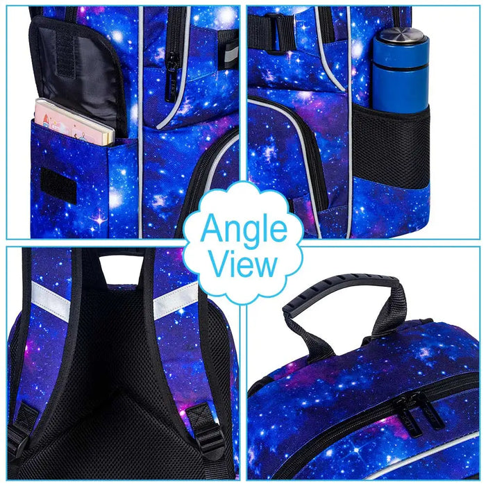 3 Piece Galaxy Backpack Set For Teens 17 Inch Laptop Water Resistant With Lunch Box