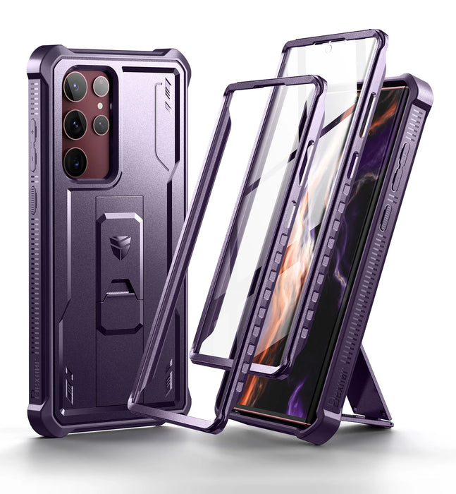 For Samsung Galaxy S23 5G Kickstand With Two Front Frames 360 Degree Full Body Bumper Military Grade Armor Shockproof Shell Case