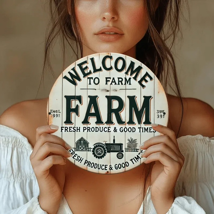 Rustic Wooden Welcome Sign 7.87 Inch Round Door Decor For Home & Office