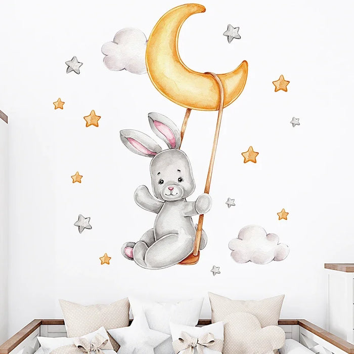 Adorable Watercolour Bunny Wall Decals For Kids Room Decor