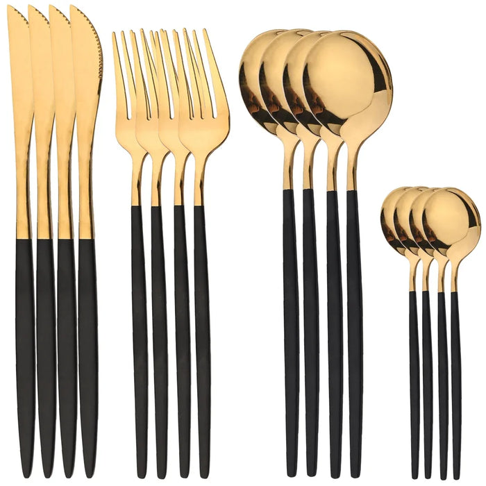 16 Piece Stainless Steel Cutlery Set With Gold Finish