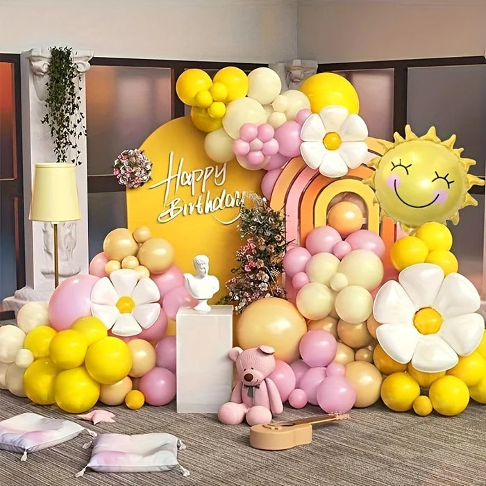 112Pcs Sunflower Sun Balloon Set Suitable For Birthday Party Anniversary Wedding Graduation Ceremony Decoration