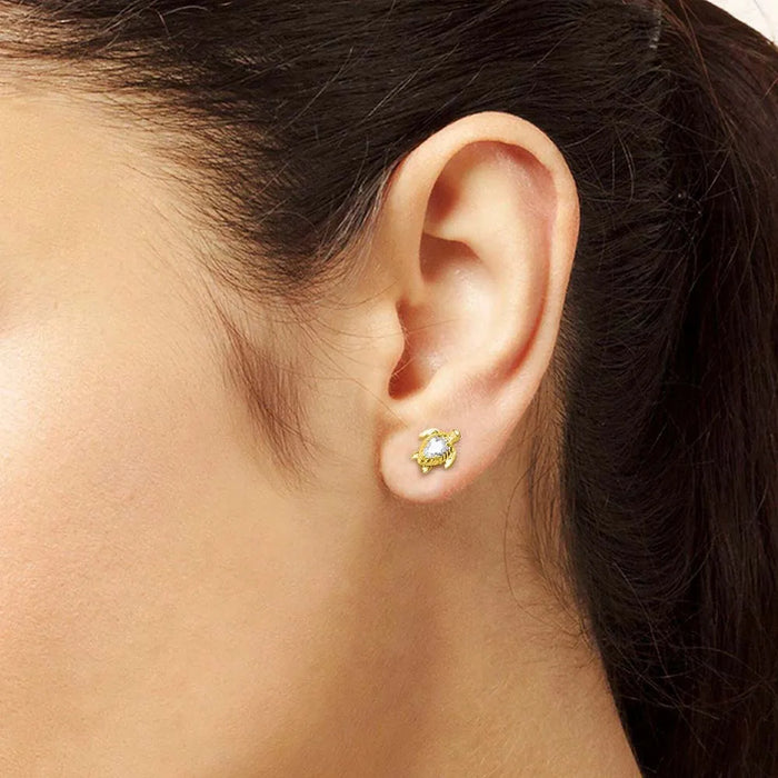 925 Sterling Silver Golden Turtle Ear Studs Trendy Gift