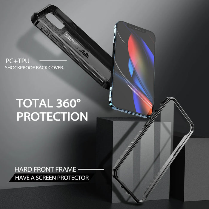 For Iphone 12 Pro Max Full Body Bumper Military Grade Armor Shockproof Shell Kickstand Case With Built-In Screen Protector