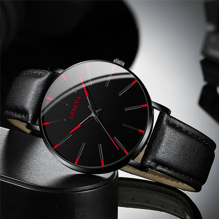3 Piece Mens Fashion Watch Set Leather Band Quartz Movement
