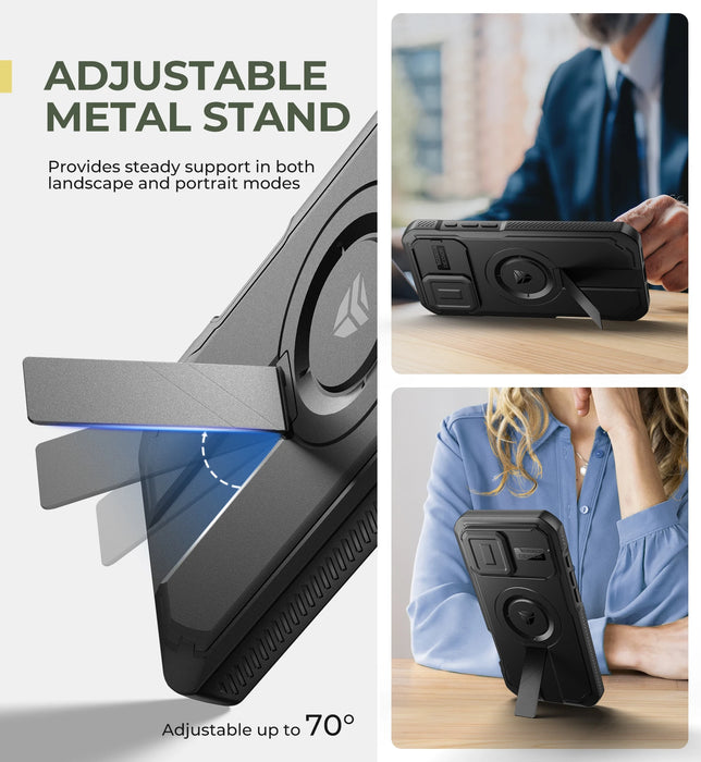 For Iphone 16 Pro Max Rugged Armor Shockproof Case With Built-In Sliding Camera Case And Built-In Screen Protector Kickstand